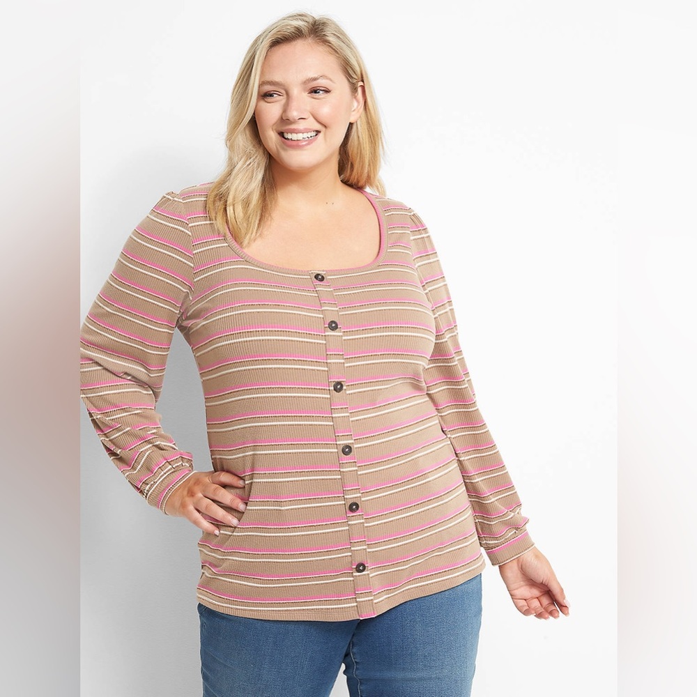 Lane Bryant Knit Blouse With Button-Front Detail size 28